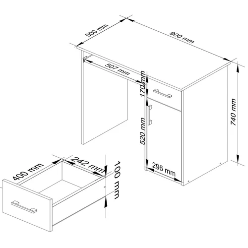 Universalus 90 cm stalas su spintele ir stumdoma lentyna