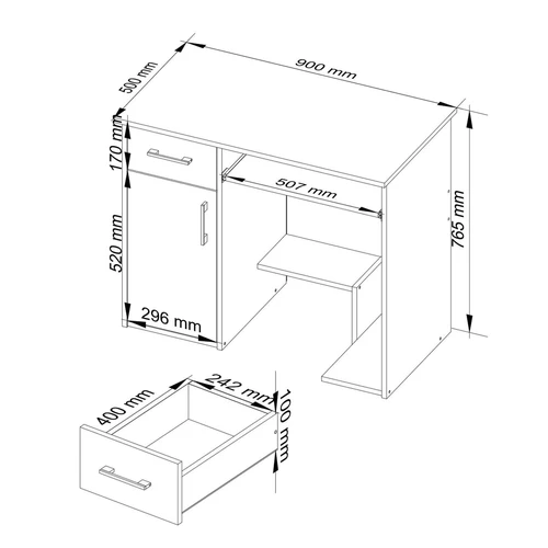 Ergingas stalas su stalčiais ir klaviatūros lenta