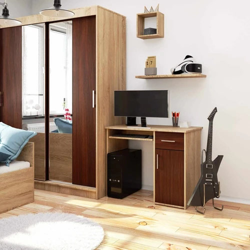 Tamsiai rudas rašomasis stalas tinka biurui ir svetainei