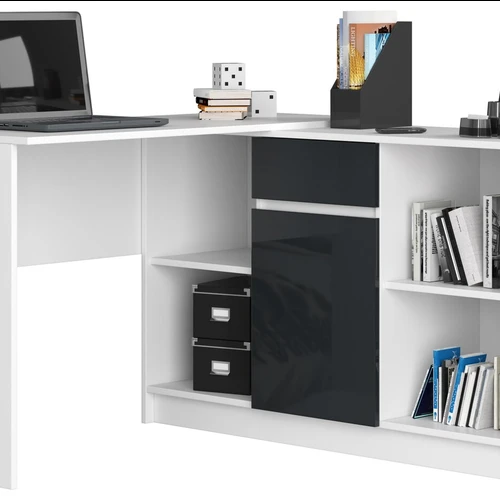 Rašomasis stalas su komoda NORE B17, baltas/tamsiai pilkas