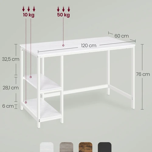 Rašomasis stalas su lentynomis 60x120x76cm., baltos spalvos - Darbo stalai