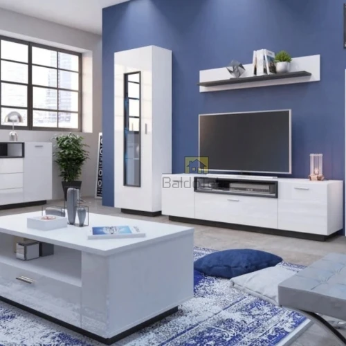 Bright White & Glossy Black Cabinet with Optional Lighting