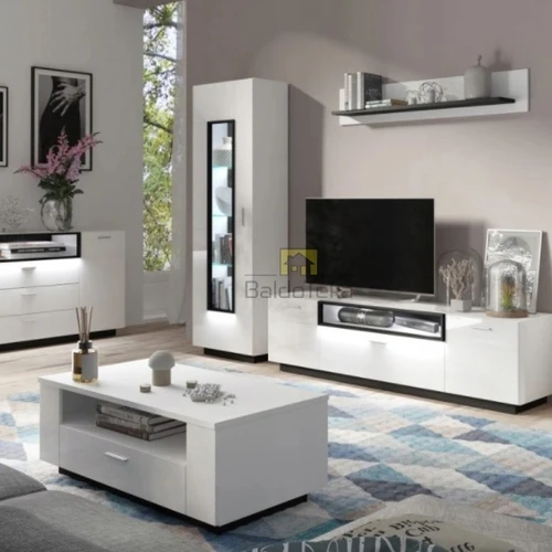 Sleek Matte White Cabinet with Glossy Black Fronts