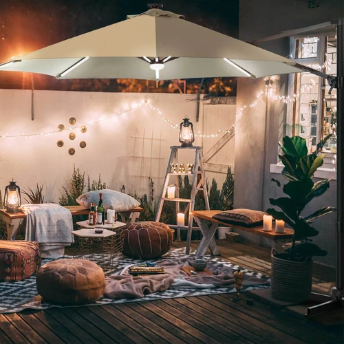 3 m skersmens skėtis su aliuminio stulpu ir poliesterio audiniu