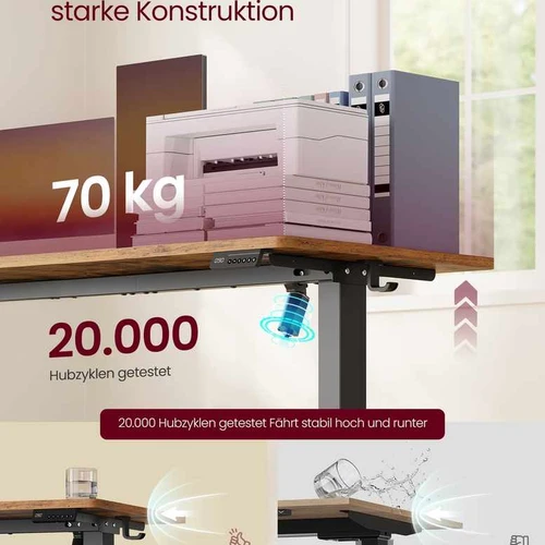 Reguliuojamo aukščio elektrinis rašomasis stalas 120×60 cm, vintažinė ruda - Darbo stalai