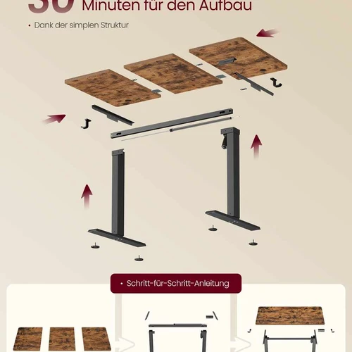 Reguliuojamo aukščio elektrinis rašomasis stalas 120×60 cm, vintažinė ruda - Darbo stalai