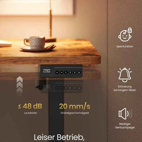 Reguliuojamo aukščio elektrinis rašomasis stalas 120×60 cm, vintažinė ruda - Darbo stalai