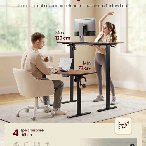 Reguliuojamo aukščio elektrinis rašomasis stalas 120×60 cm, vintažinė ruda - Darbo stalai