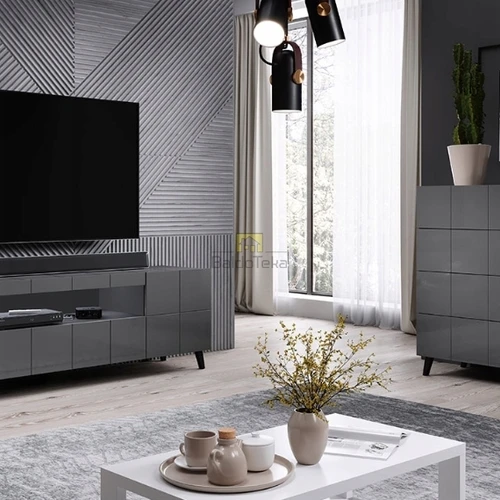 Tv spinta 184 cm, grafit blizgi, su papildomom kojelėmis