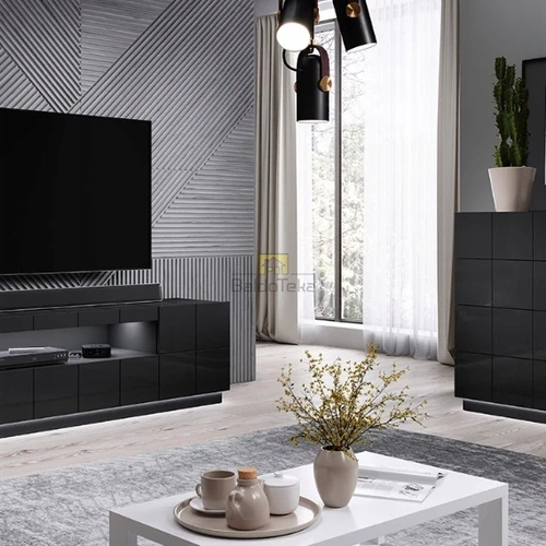 Kompaktiška spinta su blizgiu MDF paviršiumi