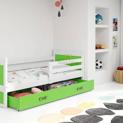 Lengvai montuojama vaikiška lova su poliuretaniniu čiužiniu ir apsaugine tvorele