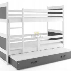 RICO 3 (balta) bms vaikiška trivietė lova + čiužiniai. - Lovos