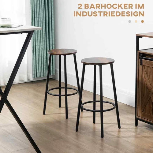 Rinkinys iš 2 baro kėdžių Homcom 42x42x65cm., juodos/rudos spalvos - Baro kėdės