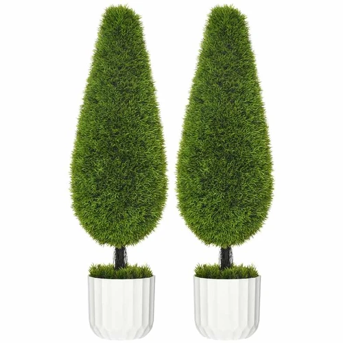 Rinkinys iš 2 dirbtinių augalų Homcom 12x12x90cm., žalios/baltos spalvos