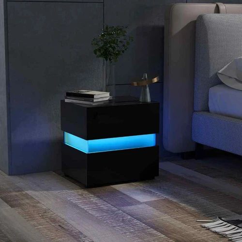 Naktiniai staliukai su LED apšvietimu ir stalčiais