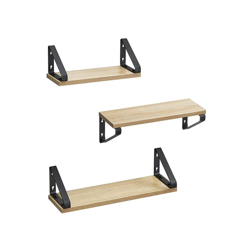 Rinkinys iš 3 sieninių lentynų, šviesiai rudos/juodos spalvos