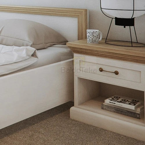 Puošni spintelė su natūralių medžiagų deriniu