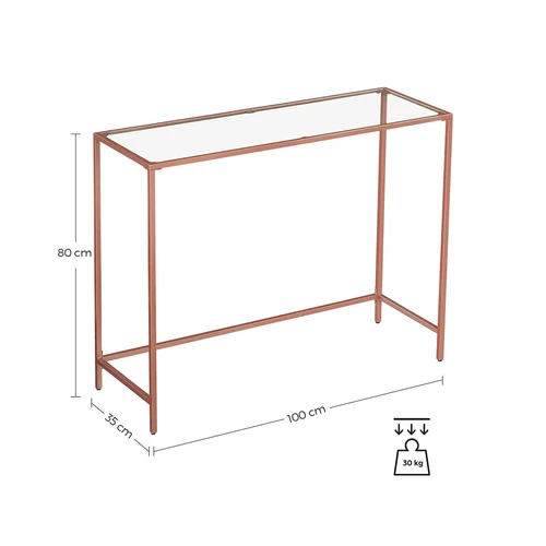Rožinio aukso metalinis konsolinis staliukas su stiklo danga