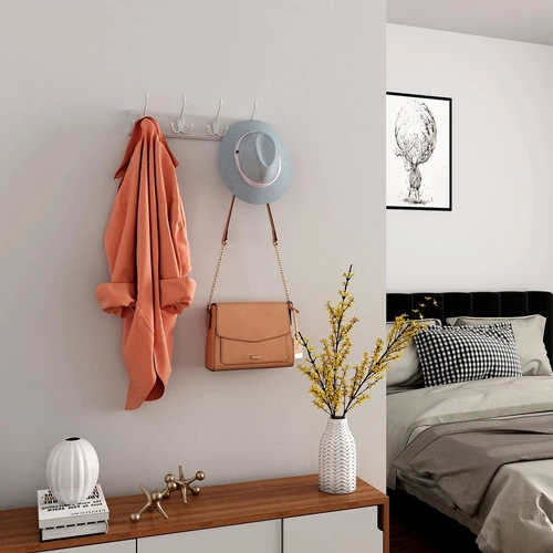 Tvarkingas SONGMICS paltų kabyklos dizainas – 4 kabliukai ir baltas apdailos stilius