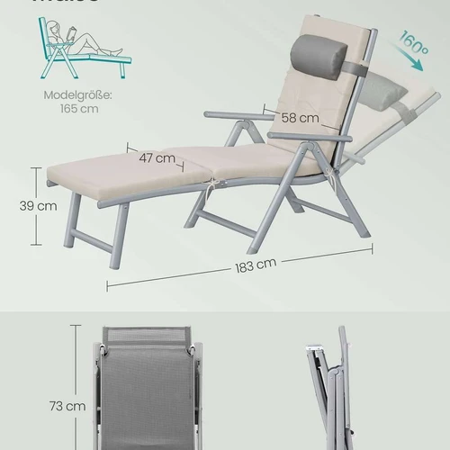 Saulės gultas SONGMICS GCB024GZ02, 58 × 183 × 97 cm - Gultai