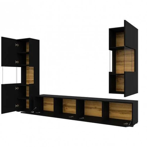 Stilinga indaujų ir RTV spintelės kombinacija juoda/ąžuolo spalva