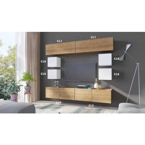 Baltas blizgus baldų komplektas su koreguojamais tarpais