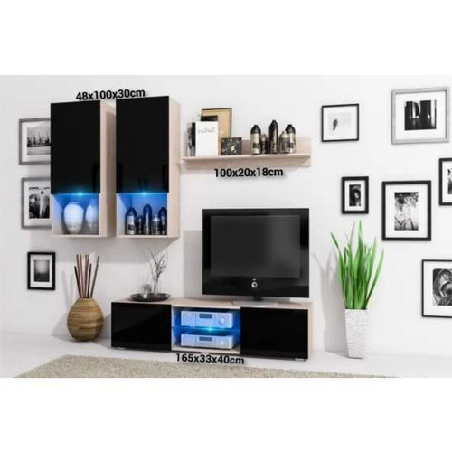 Balti blizgūs baldai su Sonoma korpusu