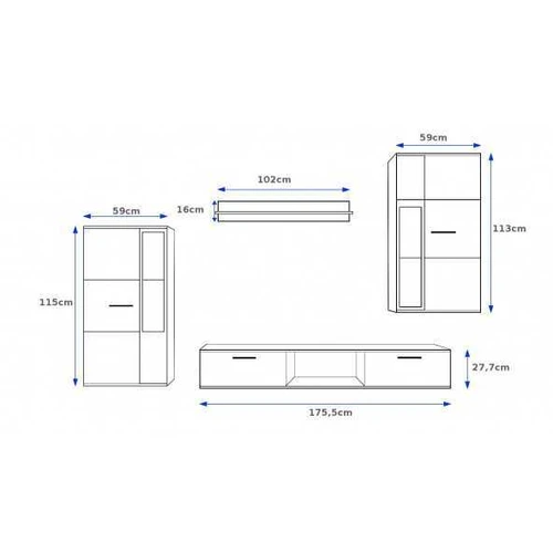 TV komoda su LED apšvietimu ir pakabinamomis lentynomis