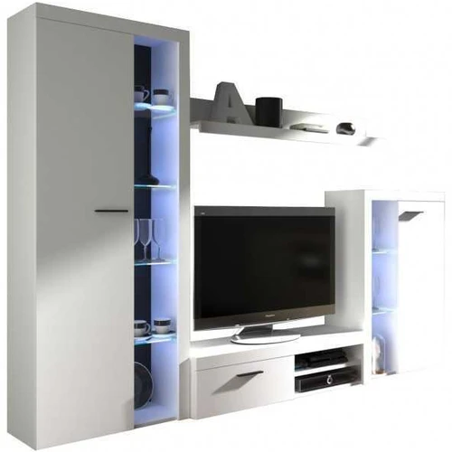 Aukšta spintelė ir RTV spinta baltame laminato dizaine