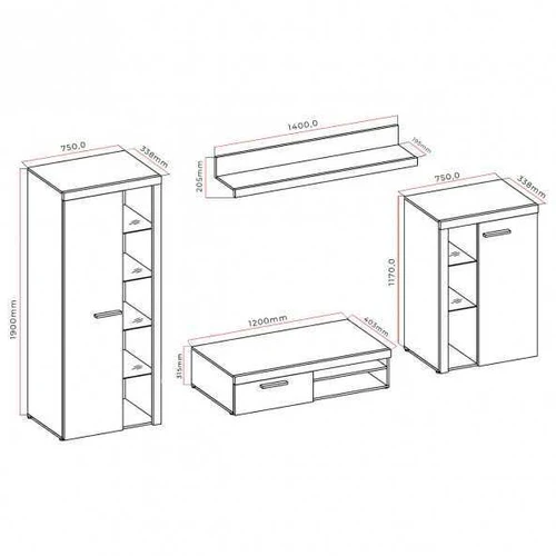 Praktiškas sieninė lentyna ir žemas korpusas