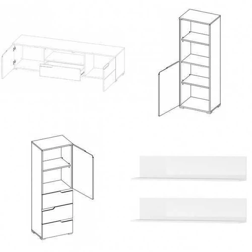 Moderni balta matinė ir blizgi spinta su pasukamomis durimis