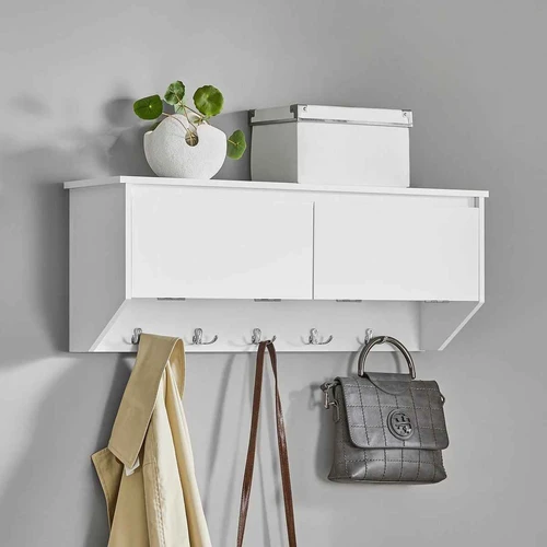 Sieninė drabužių kabykla 78x20x30cm., baltos/sidabrinės spalvos - Rūbų kabyklos