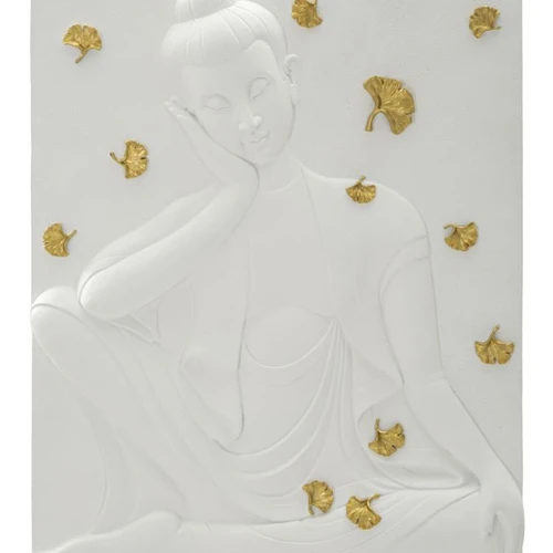 Sieninė plokštė Buddha, Balta/auksinė, 46 × 55,5 × 5,7 cm