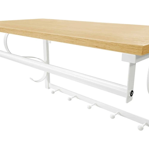 Sieninė lentyna su 5 kabliukais ir pakabinimo strypu