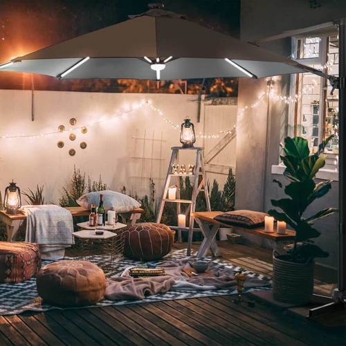 Romantiškas skėtis su LED apšvietimu ir saulės baterija