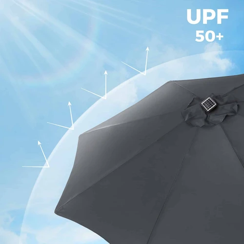 Skėtis su UV apsauga iki UPF 50+ ir reguliuojamu kampu