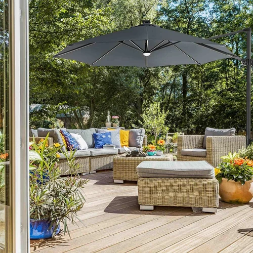 Saulės skėtis su aliuminio stulpu ir poliesterio audiniu