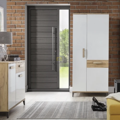 Blizgi baldai auksinis ąžuolas su baltu