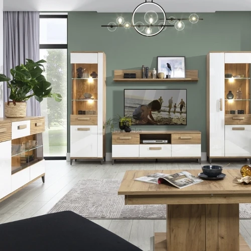 Didelė spinta aukso ąžuolo ir baltos blizgios apdailos