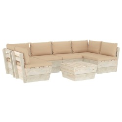 Sodo baldų komplektas iš palečių su pagalvėlėmis, 7 dalių, eglės mediena