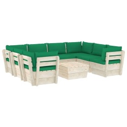 Sodo baldų komplektas iš palečių su pagalvėlėmis (9 dalių, eglės masyvas) - Lauko baldų komplektai