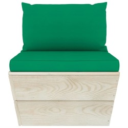 Sodo baldų komplektas iš palečių su pagalvėlėmis (9 dalių, eglės masyvas) - Lauko baldų komplektai