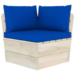 Sodo baldų komplektas iš palečių su pagalvėlėmis (9 dalių, eglės mediena) - Lauko baldų komplektai
