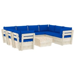 Sodo baldų komplektas iš palečių su pagalvėlėmis (9 dalių, eglės mediena) - Lauko baldų komplektai