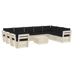 Sodo baldų komplektas iš palečių su pagalvėmis, (10 dalių, eglė) - Lauko baldų komplektai