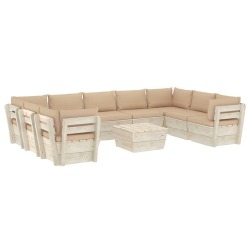 Sodo baldų komplektas iš palečių su pagalvėmis, 10 dalių/eglė - Lauko baldų komplektai