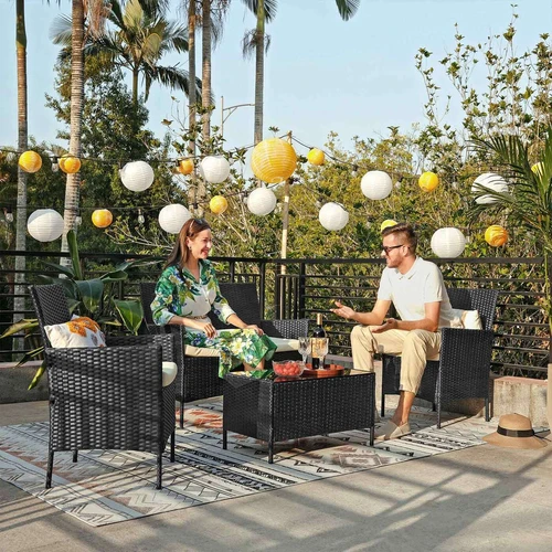 Stilingas sofos komplektas su poliesterio audinio danga ir PE polirotangu