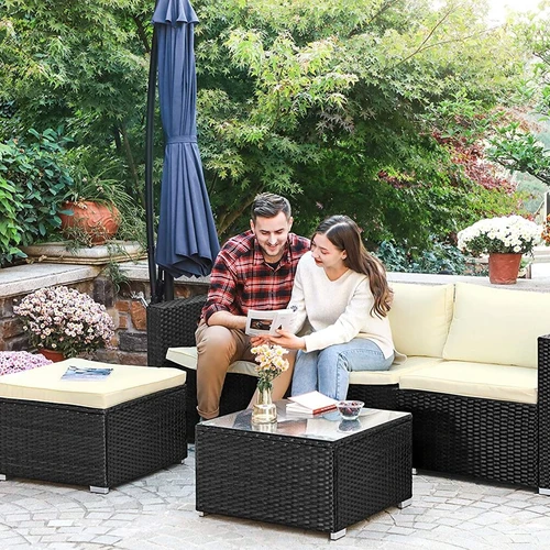 Kokybiškas lauko baldų komplektas su rotango išvaizda