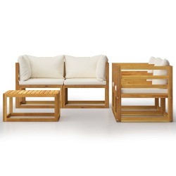 Sodo baldų komplektas su pagalvėmis, 5 dalių, kreminis, akacija - Lauko baldų komplektai