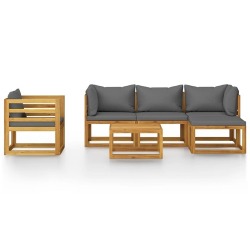 Sodo baldų komplektas su pagalvėmis, 6 dalių, akacijos masyvas - Lauko baldų komplektai